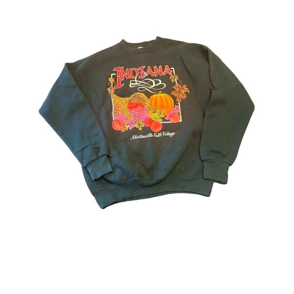 Vintage 1980s Indiana Fall Foilage Green Sweatshirt Martinsville‎ Size Large